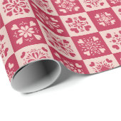 フォークアートステンシルドハートパターン赤とピンク ラッピングペーパー (ロールコーナー)