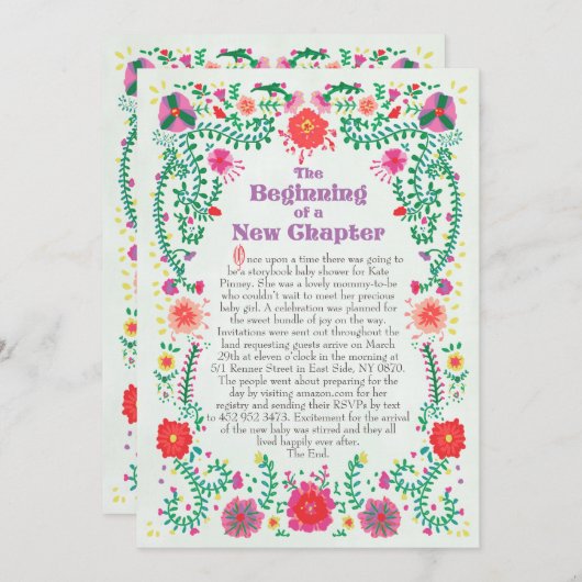 フォークアートストーリーブックベビーシャワー招待状 招待状 (正面/裏面)