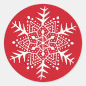 フォークアートスノーフレーク赤クリスマスステッカー ラウンドシール (正面)