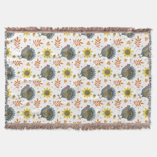 フォークアートターキーズブランケット スローブランケット (正面)