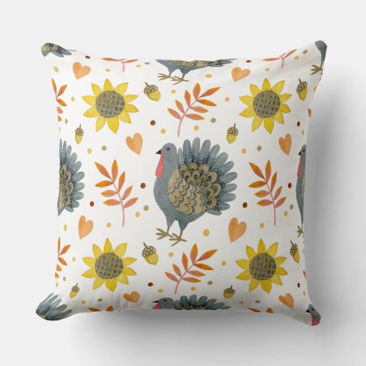 フォークアートターキーズ クッション (正面)