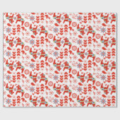 フォークアートダラスウェーデンレッドホースフローラルパターン ラッピングペーパー (フラット)