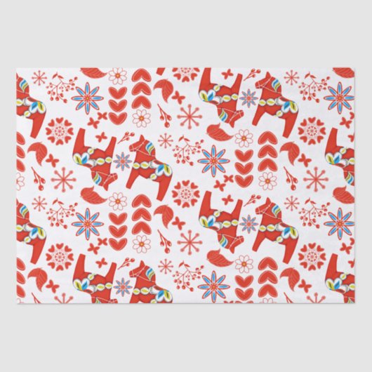 フォークアートダラスウェーデンレッドホースフローラルパターン 薄葉紙 (正面)