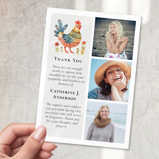 フォークアートチキンフォト悔やみや弔慰葬儀 サンキューカード