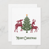 フォークアートチラスマカードとトナカイとツリー シーズンカード (正面/裏面)