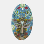 フォークアートディアー秋の森、鳥の巣&月 セラミックオーナメント (右)