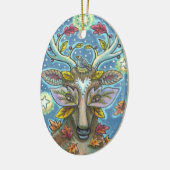 フォークアートディアー秋の森、鳥の巣&月 セラミックオーナメント (左)