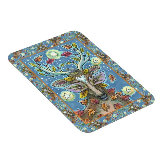 フォークアートディアー秋の森、鳥の巣&月 マグネット (右側)