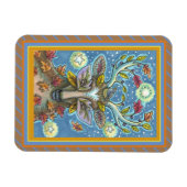 フォークアートディアー秋の森、鳥の巣&月 マグネット (横)