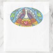 フォークアートトルコ、感謝祭バードスティッカーシート 楕円形シール (バッグ)