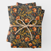 フォークアートトレ絵画のスタイル花柄 ラッピングペーパーシート (インサイチュ)