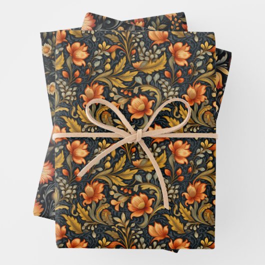 フォークアートトレ絵画のスタイル花柄 ラッピングペーパーシート (インサイチュ)