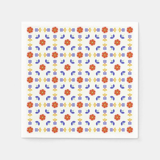 フォークアートネオンフラワー幾何学模様 スタンダードカクテルナプキン (正面)