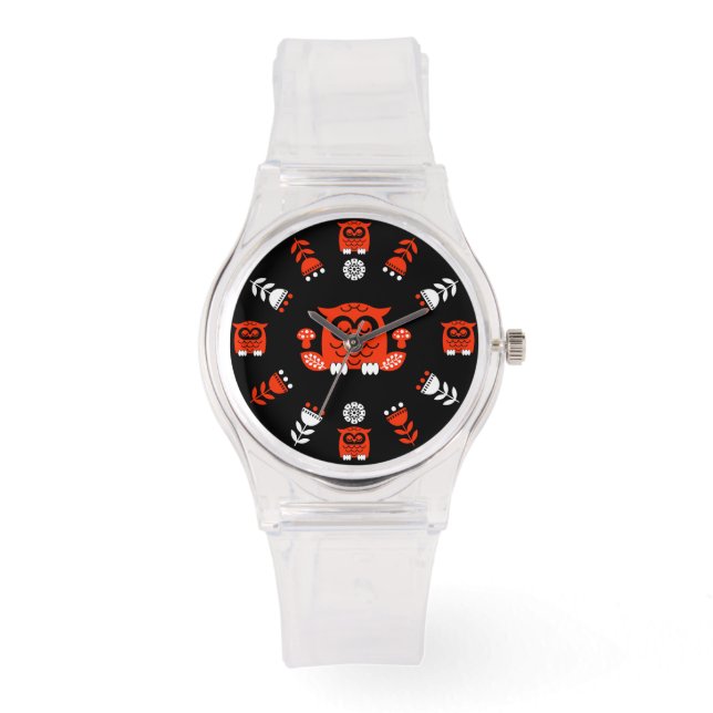フォークアートノルディックフクロウ 腕時計 (正面)
