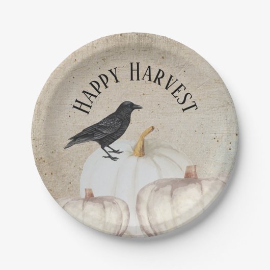 フォークアートハッピーハーベストホワイトパンプキン ペーパープレート (正面)