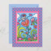 フォークアートバお洒落ード，バレンタインハートガーデン シーズンポストカード (正面/裏面)