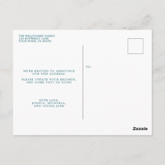 フォークアートバタフライムービングアナウンスメント ポストカード (裏面)