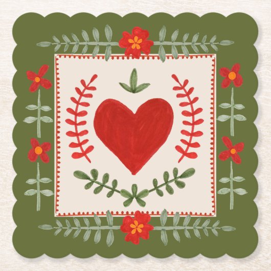 フォークアートバレンタイン ペーパーコースター (正面)