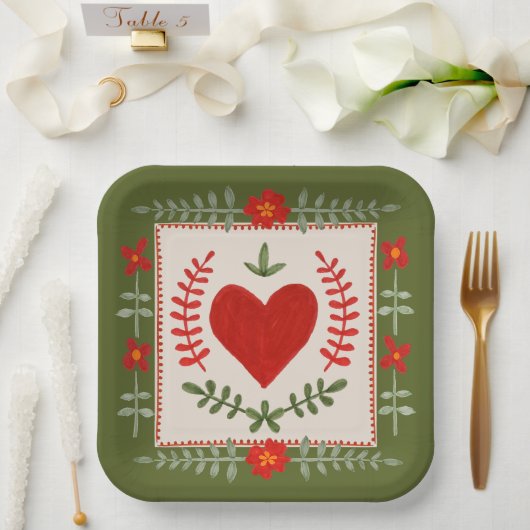 フォークアートバレンタイン ペーパープレート (ウェディング)