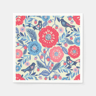 フォークアートバーズイチゴと花 スタンダードカクテルナプキン