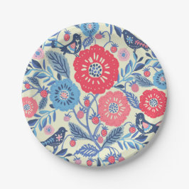 フォークアートバーズイチゴと花 ペーパープレート