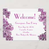 フォークアートバーズフラワーズどんぐりブルー 招待状 (正面/裏面)