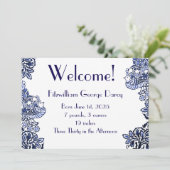 フォークアートバーズフラワーズどんぐりブルー 招待状 (スタンド正面)