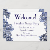 フォークアートバーズフラワーズどんぐりブルー 招待状 (正面/裏面)