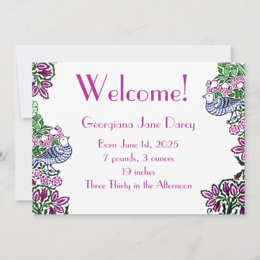 フォークアートバーズフラワーズどんぐりブルー 招待状 (正面)