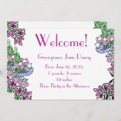 フォークアートバーズフラワーズどんぐりブルー 招待状 (正面/裏面)