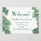 フォークアートバーズフラワーズどんぐり緑 招待状 (正面/裏面)