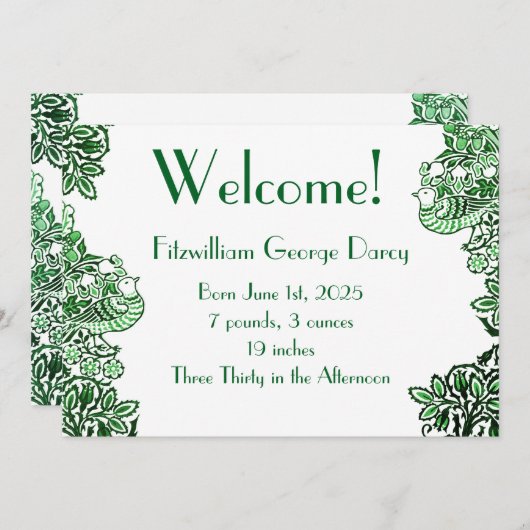 フォークアートバーズフラワーズどんぐり緑 招待状 (正面/裏面)