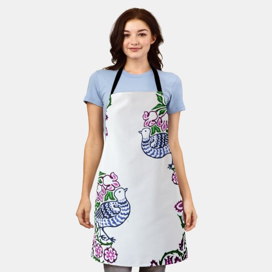 フォークアートバーズフラワーズどんぐり エプロン (着用した状態)