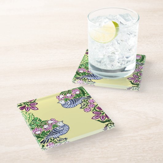 フォークアートバーズフラワーズどんぐり ガラスコースター (アングル)