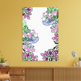 フォークアートバーズフラワーズどんぐり キャンバスプリント