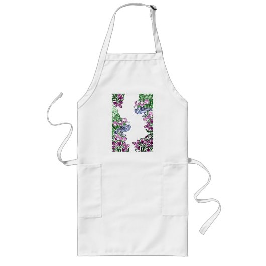 フォークアートバーズフラワーズどんぐり ロングエプロン (正面)