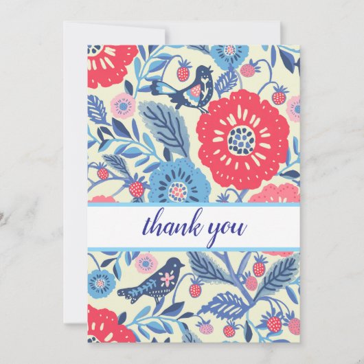 フォークアートバード及びイチゴサンキューカード 招待状 (正面)