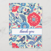 フォークアートバード及びイチゴサンキューカード 招待状 (正面/裏面)