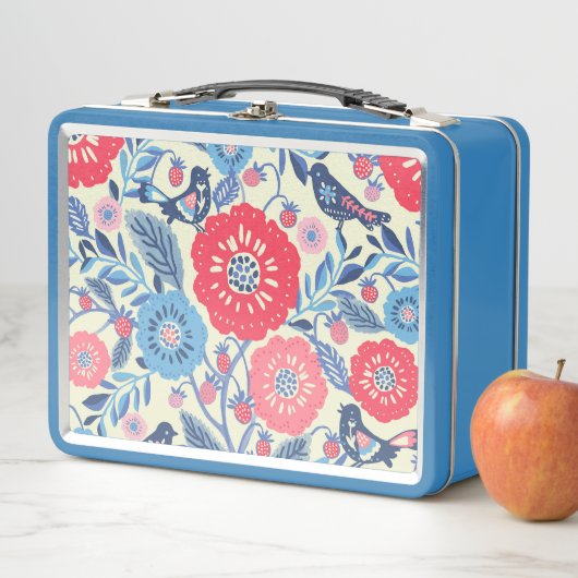 フォークアートバード及びイチゴデザイン メタルランチボックス (インサイチュ)