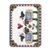 フォークアートヒツジのカラス&ひまわりマグネット マグネット (縦)