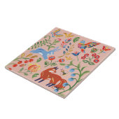 フォークアートピンクアニマルウッドランドフローラキツネウサギ タイル (側面)