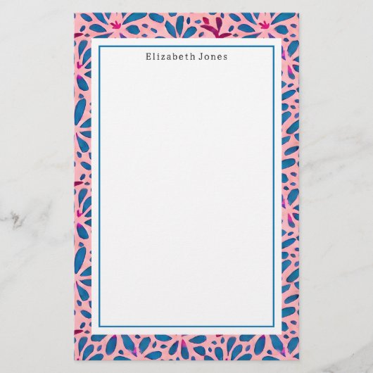 フォークアートピンクアンドブルーフローラ 便箋 (正面)