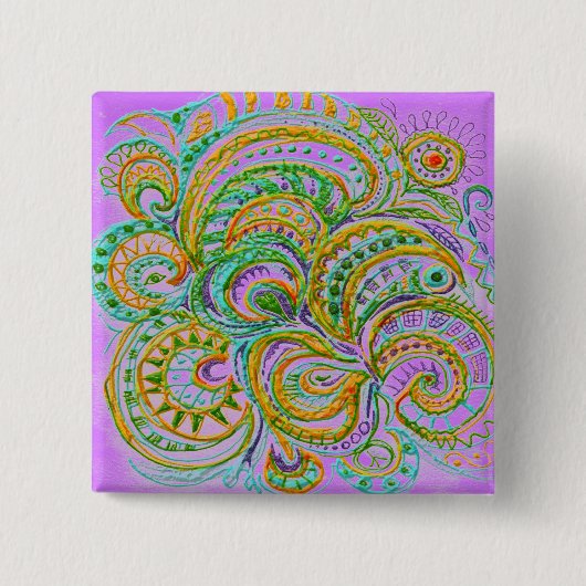 フォークアートファンタジーパターン 缶バッジ (正面)