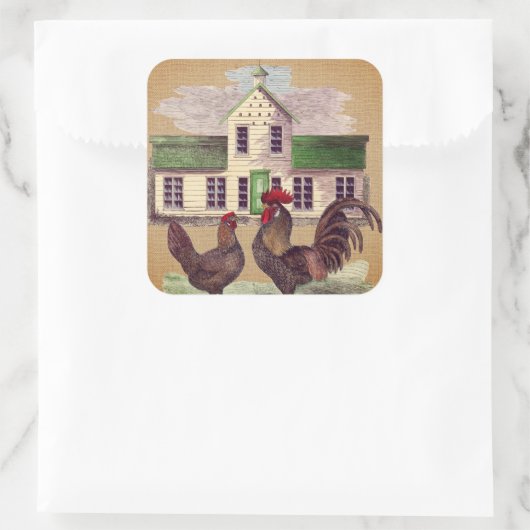 フォークアートファーミヤードチキンズ素朴デザイン スクエアシール (バッグ)