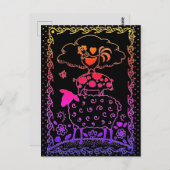 フォークアートファーム動物羊の豚の鶏初期の屋 ポストカード (正面/裏面)