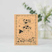 フォークアートファーム動物羊の豚の鶏初期の屋 ポストカード (スタンド正面)