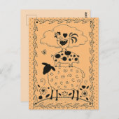 フォークアートファーム動物羊の豚の鶏初期の屋 ポストカード (正面/裏面)