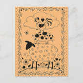 フォークアートファーム動物羊の豚の鶏初期の屋 ポストカード (正面)