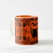 フォークアートフクロウプリント ツートーンマグカップ (正面左)