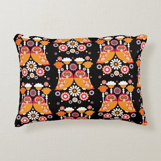 フォークアートフクロウ アクセントクッション (正面)